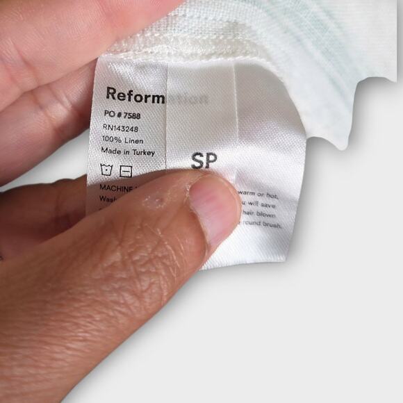 Reformation Women Court Linen Wrap Midi Dress Green Stripe Sm Petite Whispercore - Picture 6 of 7